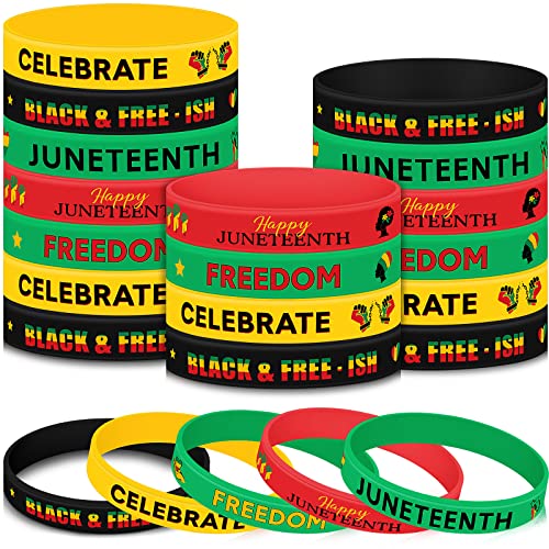 Batiyeer 60 Pcs Juneteenth Day Silicone Wristbands Rubber Bracelets Juneteenth Party Favors Freedom Day Patriotic Supplies for Women Men African Afro Independence Supplies Goodie Bag Fillers 5 Styles