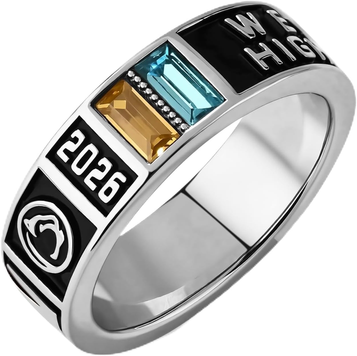 BABOOM Custom Class Ring Personalized Sterling Silver Graduation Ring Class of 2026 High School College University Customized Logo Symbol & Birthstone Championship Ring Graduation Gifts for Women Men