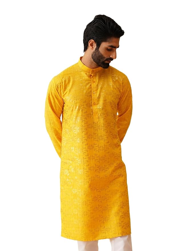 SOJANYA (Since 1958 Men's Cotton Gold Embroidered Long Kurta