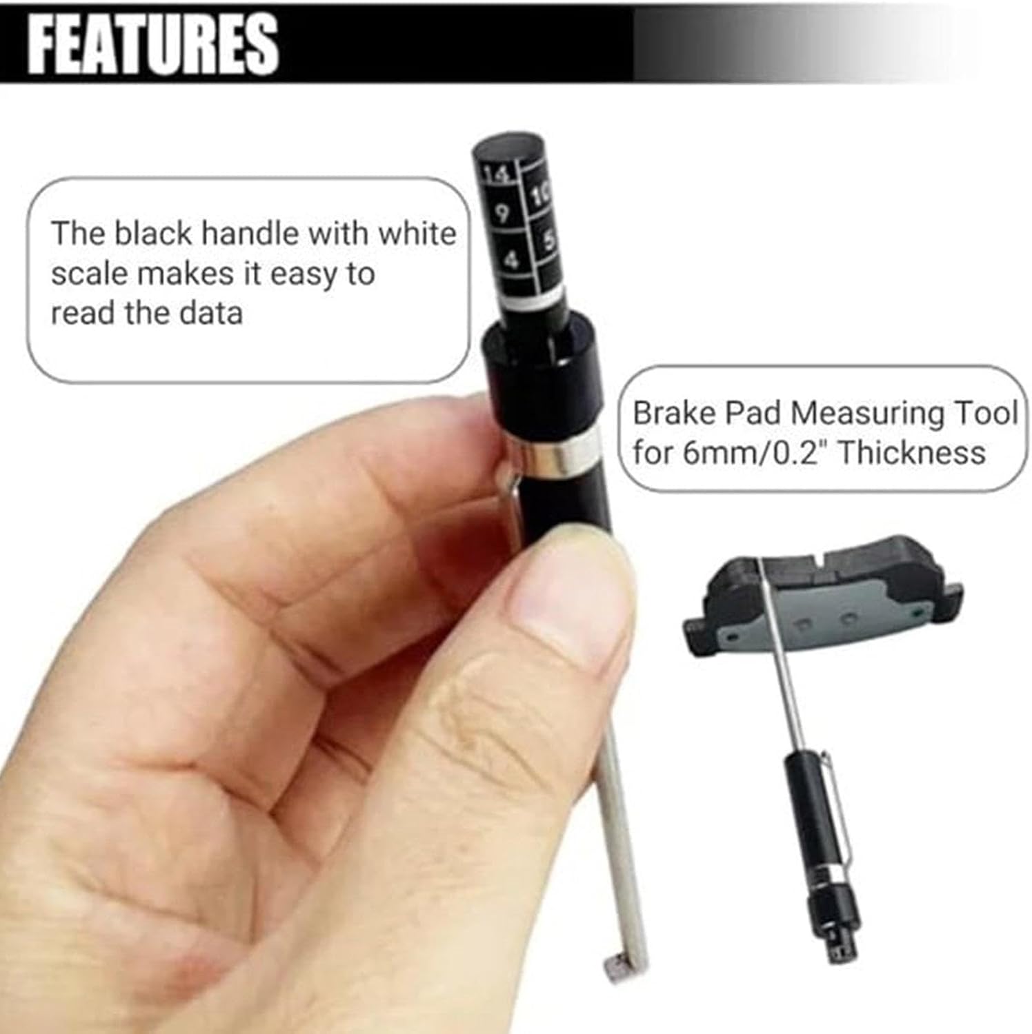 Precise Brake Pad Gauge, Thickness Measuring Tool, 1.5-11 mm Scale with Clear Markings, Sturdy Steel Inspection Device, Compact Style Gauge with Easy Grip, Automotive Maintenance for Car Repair
