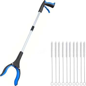 Reacher Grabber, 32" Trash Grabber Reacher Tool and 10pcs Straw Brush, Nylon Pipe Tube Cleaner 9.6-ihch X 2/5-inch