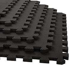 EASY HOME Gym Mats for Floor for Home and Living Room, Interlocking Rubber Floor Gym Mat for Workout at Home, EVA Foam Workout Mat- 60x60cm - 12mm Thick, Black (Pack of 8-32 Square Foot)