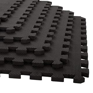 EASY HOME Interlocking Floor Gym Mats for Home and Living Room, Rubber Floor Workout Mat for Exercise, Super Absorbent EVA Foam Mat- 60x60cm - 12mm Thickness, Black (4 Tiles - 16Sqft)
