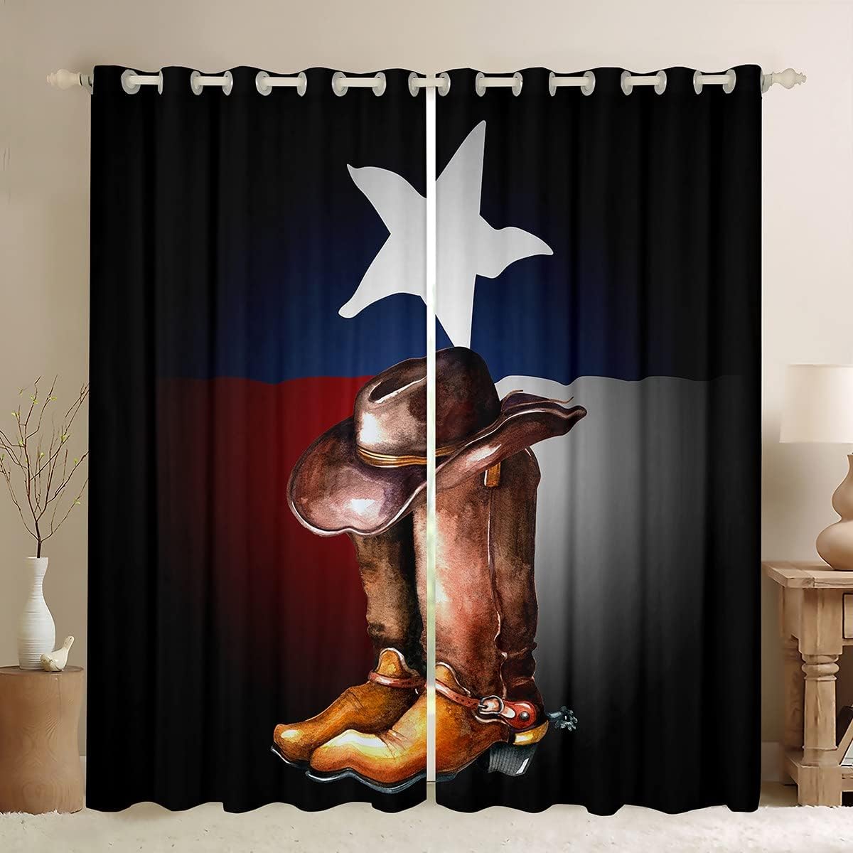 Feelyou Western Decor Curtains for Bedroom Living Room Kids Wild West Cowboy Blackout Curtains Set (2 Panels, 52 x 84 Inch) Rodeo Cowboy Style Darkening Dreapes Decor Grunge Design Window Tr