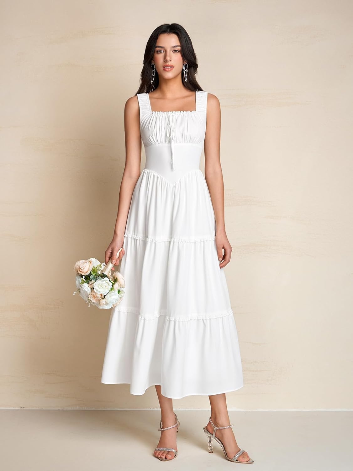 KUTUMAI Floral Corset Milkmaid Midi Dress Flowy Lace Tiered Cottagecore Wedding Guest for Women 2026 Summer Sundress - Image 2