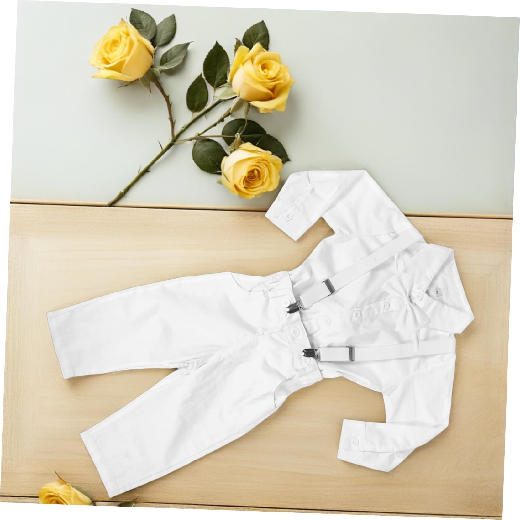 FOMIYES de Manga Larga con Pajarita y Pantalones con Tirantes Ropa de Caballero para Bautizos y Celebraciones