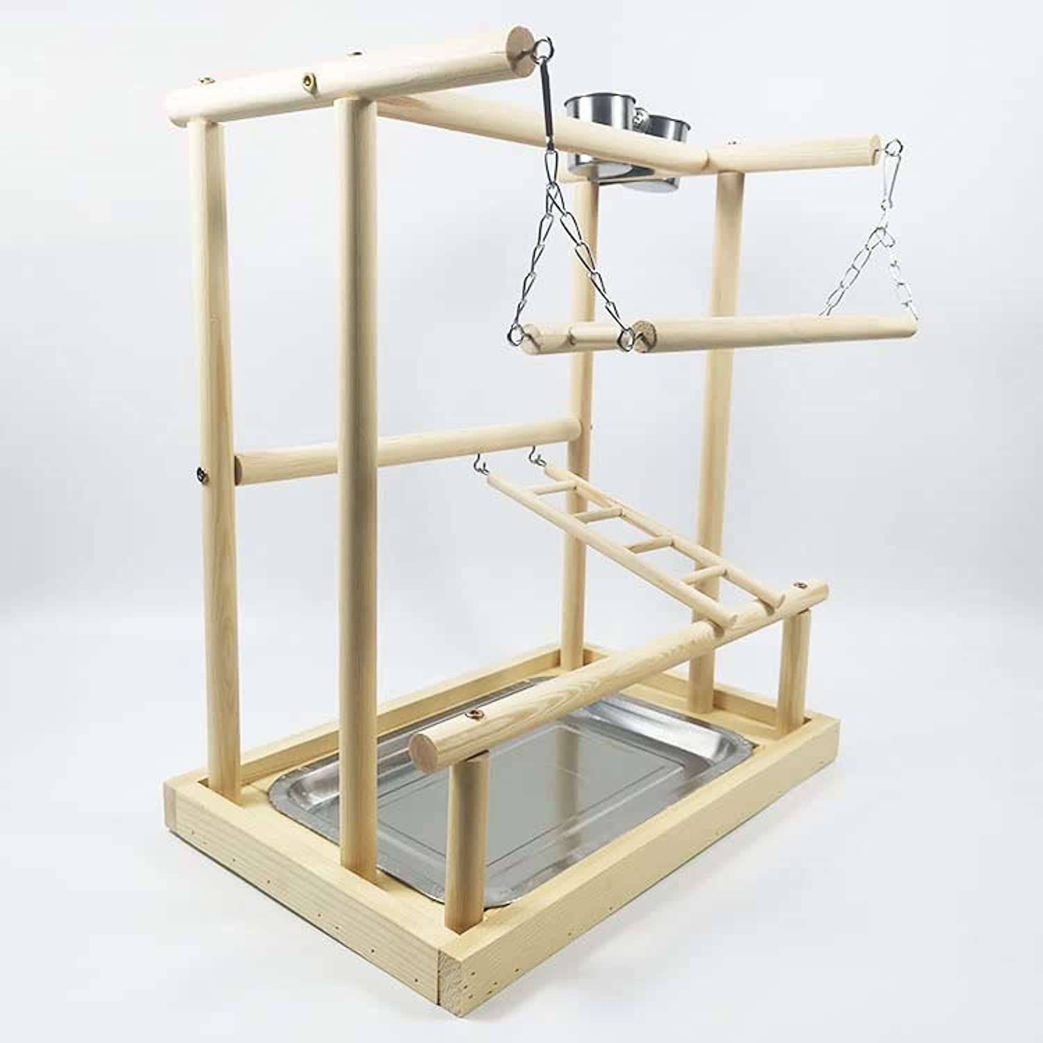 Bird Playground Parrot Playstand Bird Play Stand Wood Perch Gym Playpen Ladder with Feeder Cups Toys for Cockatiel Parakeet - Include Tray (A)