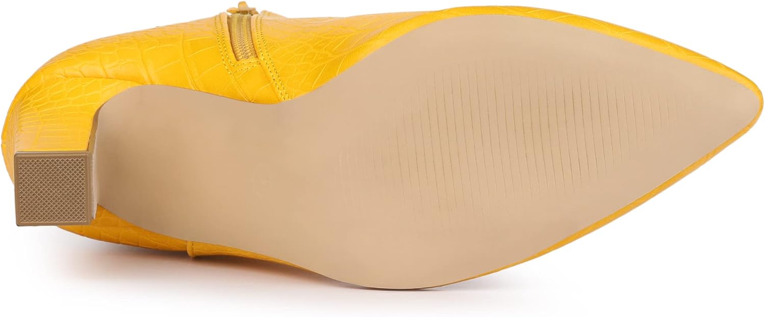 Allegra K Women's Printed Pointed Toe Chunky Heels Ankle Boots