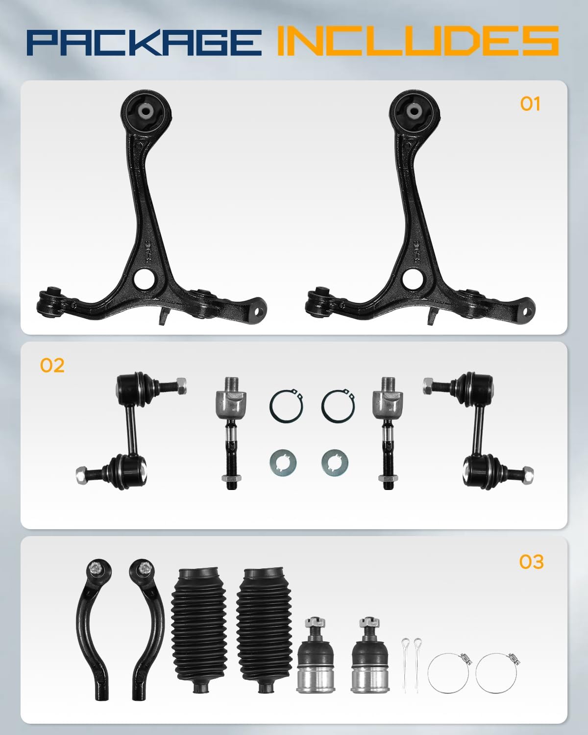 14PCS Suspension Kit Front Upper Lower Control Arm Fits for Honda Accord (Sedan & Couple 2.4L) 2003-2007, for Acura TSX 2004-2008 K640289 K640290 K80228 EV80210 ES80288 ES80287 K90456 K90457