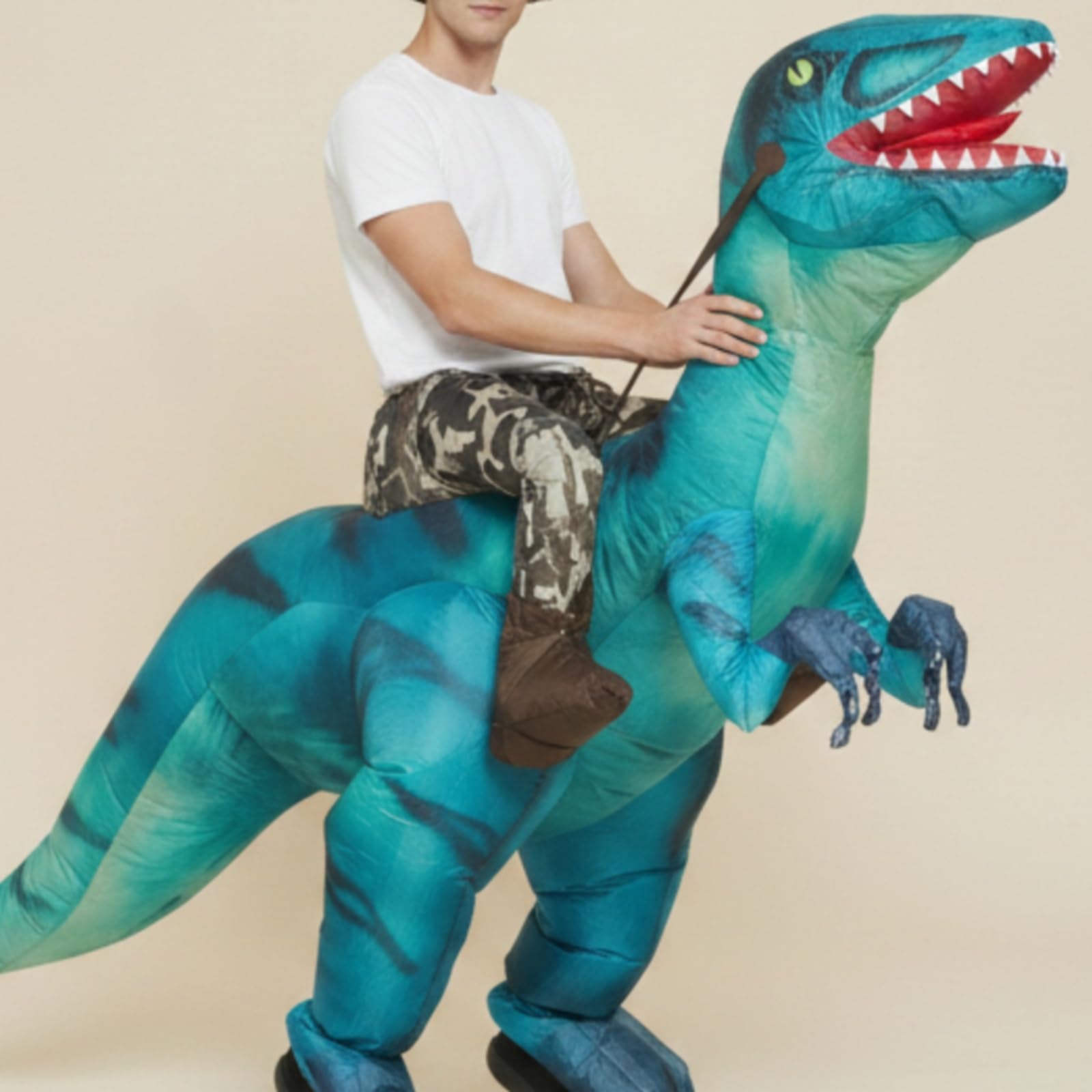 Costume da Velociraptor Gonfiabile Resistente Costume da Dinosauro Cavalcabile Alta Resistenza per Bambini, Feste in Maschera