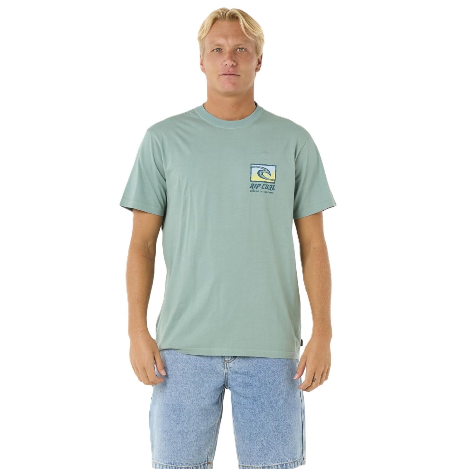 RIP CURL Mens Raw Energy Trad Short Sleeve T-Shirt - Blue Lagoon - L