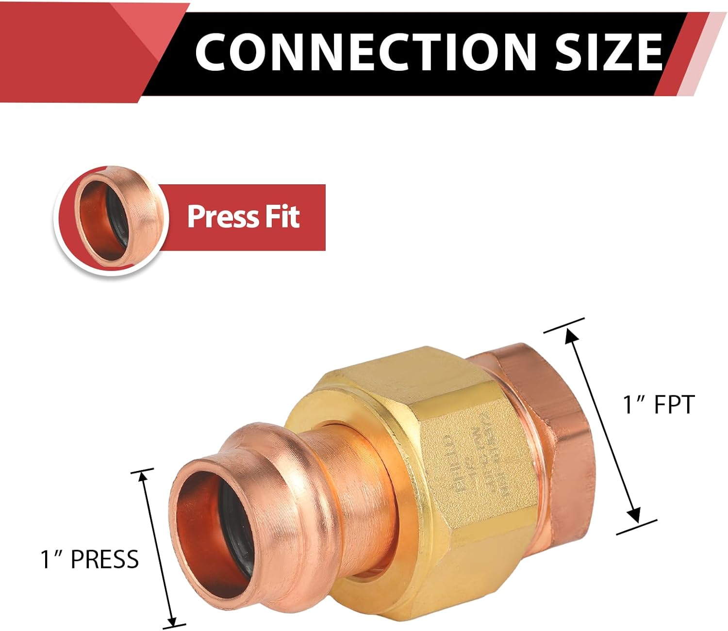 EFIELD Copper Press Fitting, 1" Copper Press x 1" Female (FPT) Union For Pipe Connection (1-inch),(PRESS076)