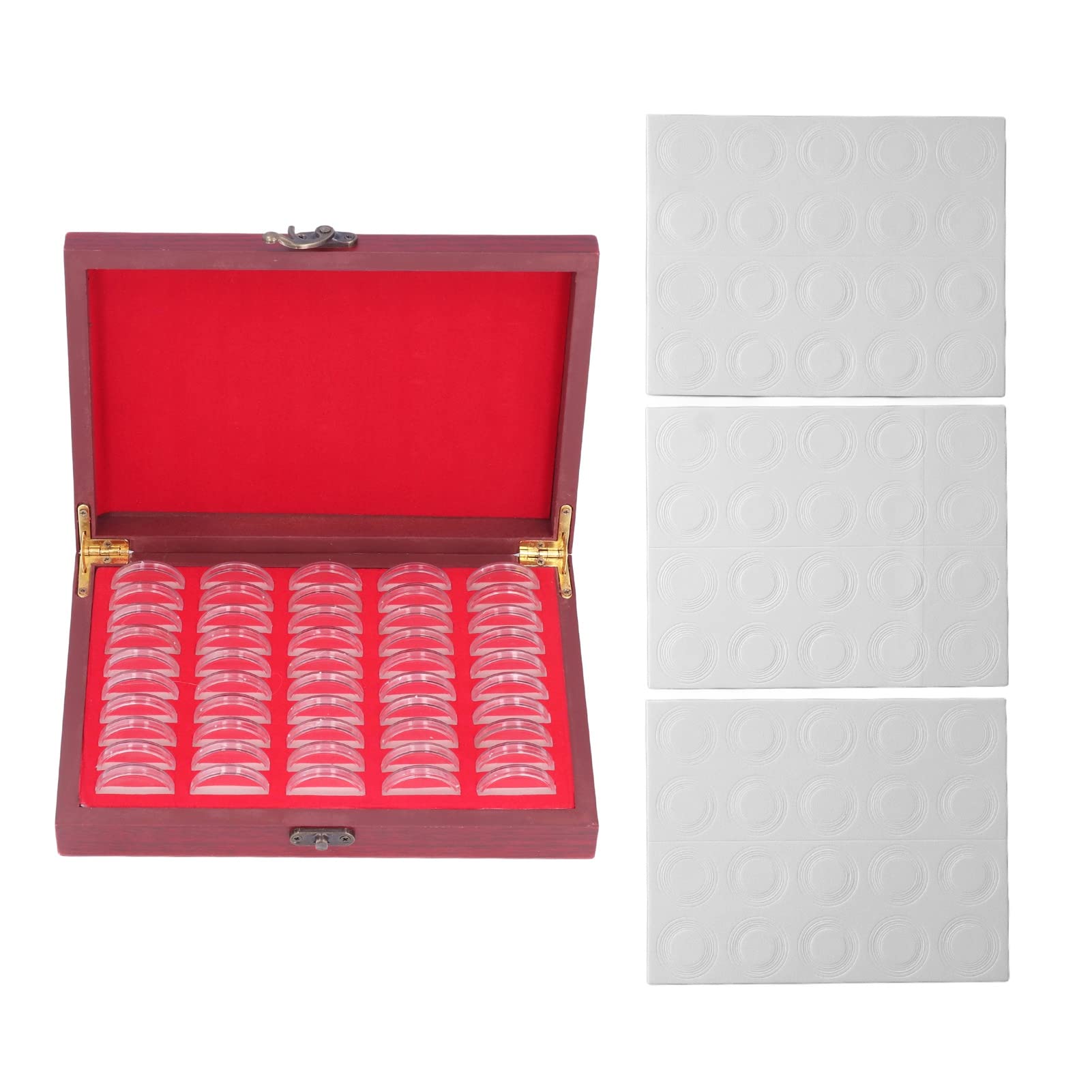 Portamonedas, Caja de almacenamiento de monedas de madera vintage de almacenamiento de 50 piezas con estuche protector transparente para regalo de colección de monedas