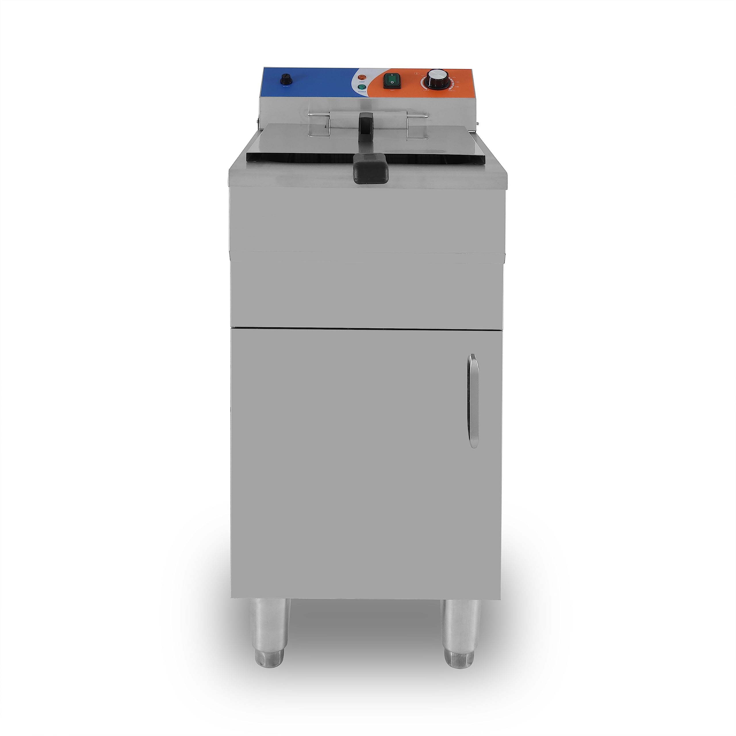 MBH - Freidora eléctrica industrial 14 litros con mueble para hostelería. Freidora profesional INOX de pie para bar y restaurante.