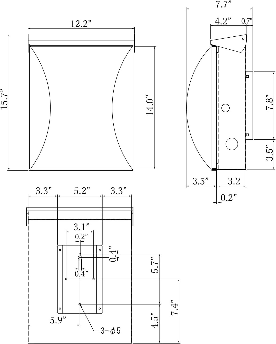 MB-5207 Modern Design Mailbox Wall Mount Contemporary Stainless Steel Postbox with Lock and Key Large Letterbox for House 16” x 12” x 7.7” (Red Oak: Mail Box Label Not Written)