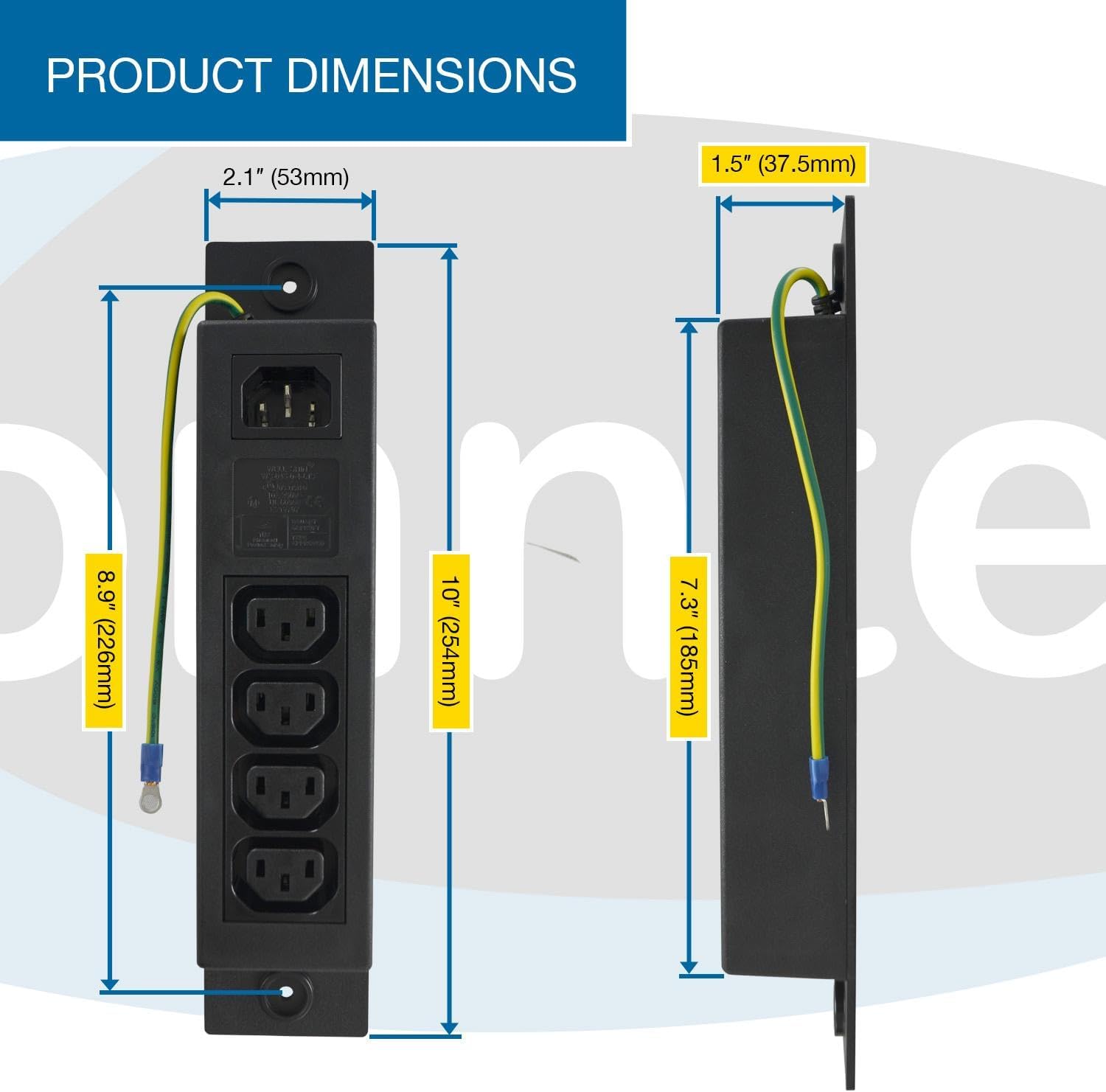 Conntek Server 10A 250V IEC Power Strip C14 Inlet to IEC 320 Sheet F Outlets 4 with Grounding Wire Out