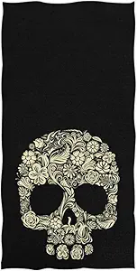 Naanle Chic Floral Skull Pattern Soft Large Hand Towels Multipurpose for Bathroom, Hotel, Gym and Spa (16
