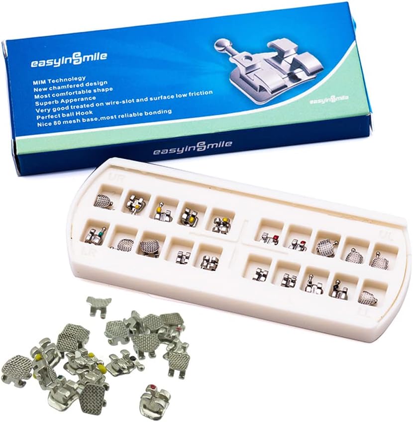 SNAWOP Dental Orthodontic Brackets 20PCS Mini Metal Braces Slot.022 Hooks (MBT 022 3 with Hooks)