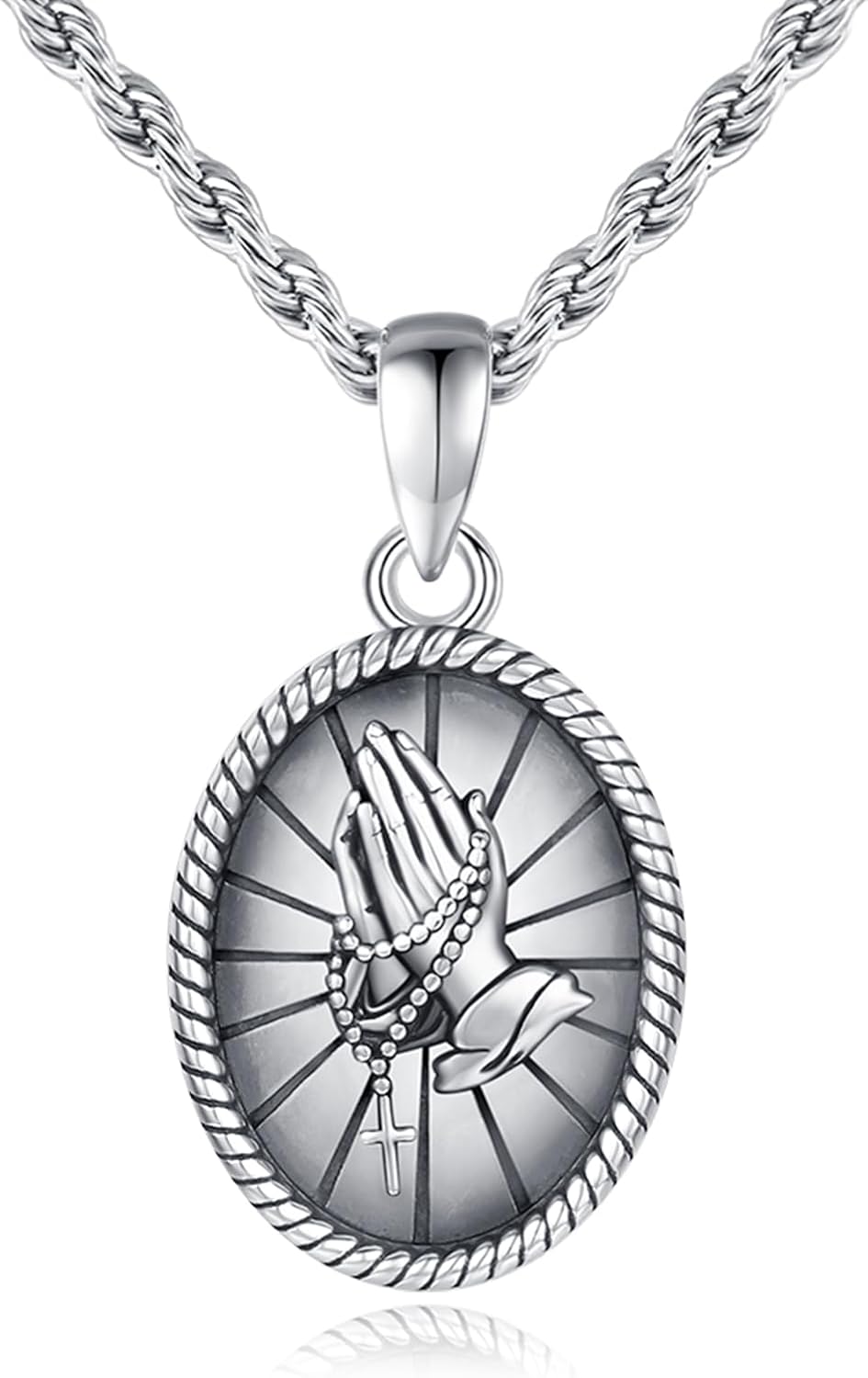 Serenity Prayer Necklace Sterling Silver Prayer Hand Pendant Religious Praying Hands Necklace Jewelry Gifts for Men Women