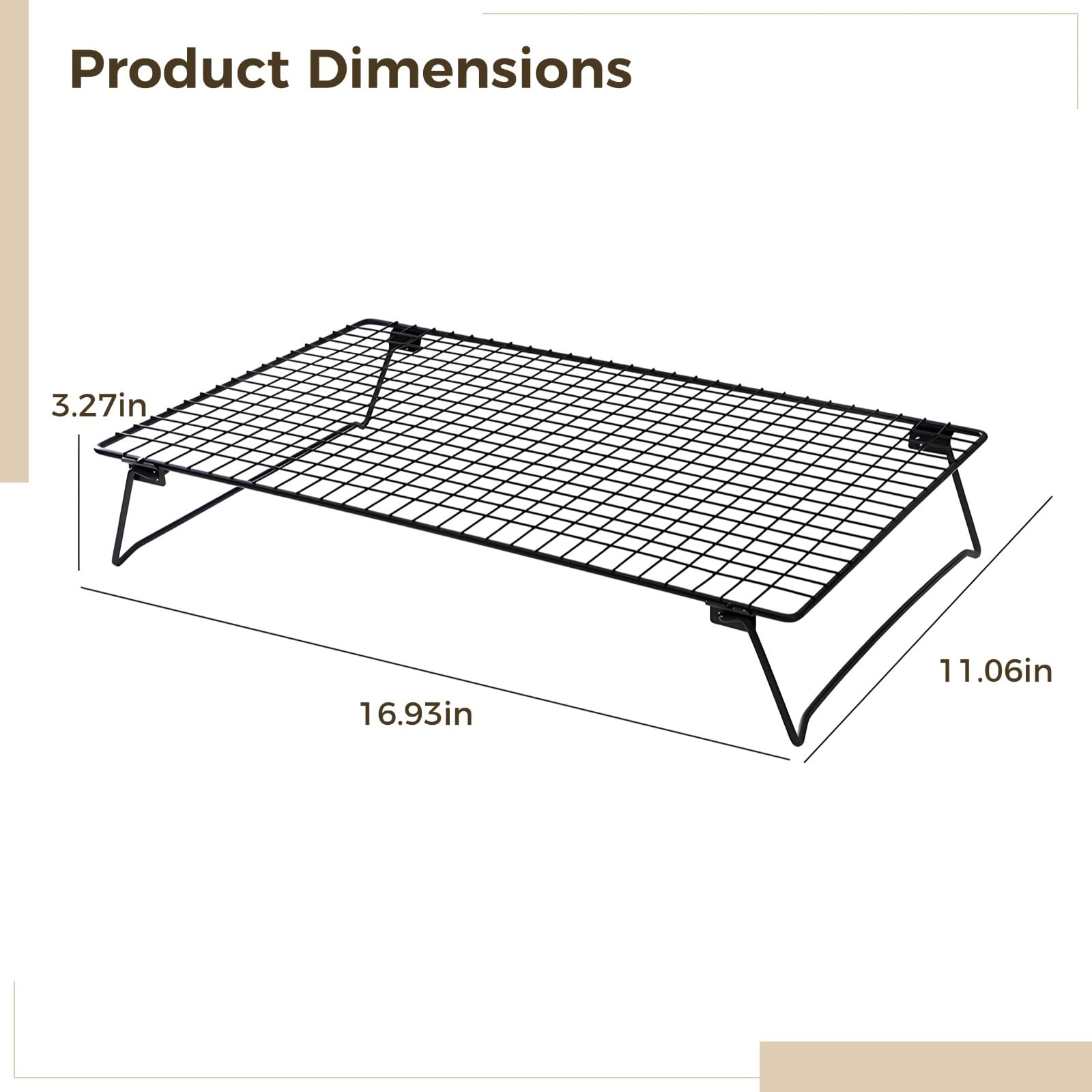Lot de 2 grilles de refroidissement, grilles à gâteau pliables en acier au carbone avec pieds, design carré à mailles pour une circulation homogène de la chaleur, outil de cuisine polyvalent