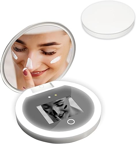 Miniatura 1 de Cámara de espejo con luz, aumento 2X, maquillaje de viaje, tamaño de bolsillo de 3.5 pulgadas, para pruebas de protección solar