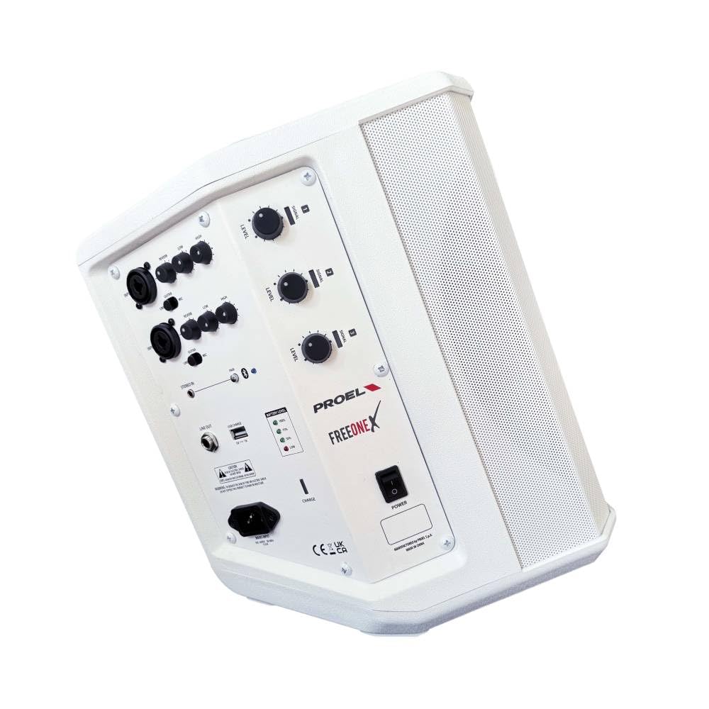 PROEL FREEONEX WH - Diffusore audio portatile a batteria, all-in-one, con modulo bluetooth e potenza di 200w di picco, Bianco