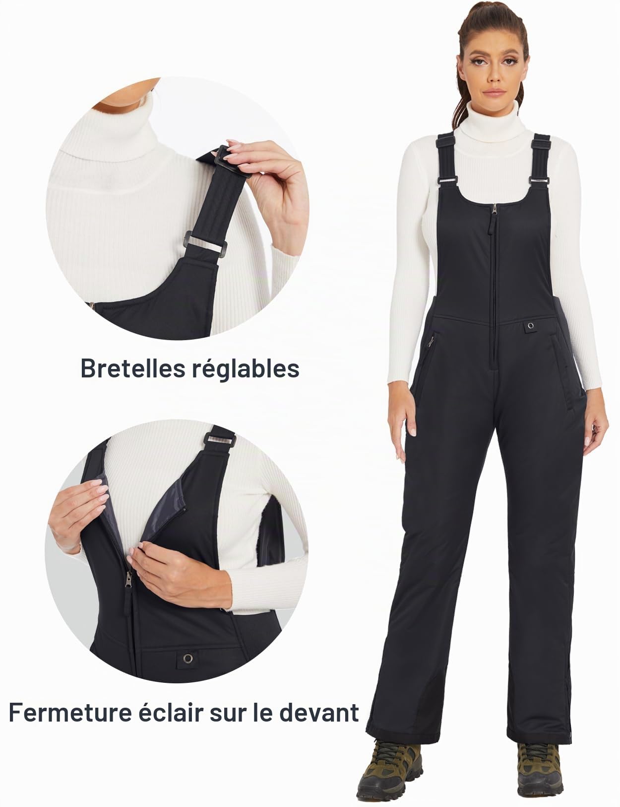 GEMYSE Femme Pantalon de Ski d'hiver avec Bretelles Ajustable Salopette Coupe-Vent Imperméable