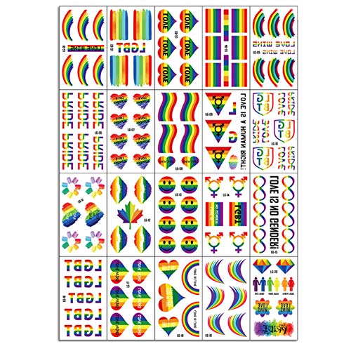 beiling 20 Sheets Rainbow LGBT Temporary Tattoos Stickers Pride Day Body Art Temporary Tattoos for Men Women Face Body Arm Waist Decoration Waterproof Stickers for Party Parade Wedding