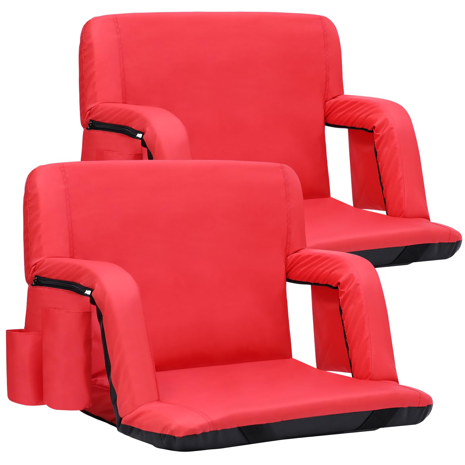 SportneerExtra Wide Stadium Seats with Back Support, 2 Pack Bleacher Seats with Back and Cushion Wide Padded Stadium Chair with Armrests 6 Reclining Positions Bleacher Chair for Sport Events Camping