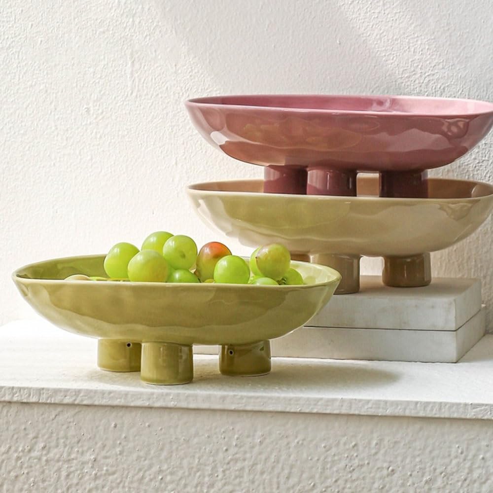 Miski Owocowe Ceramiczna misa na owoce w kształcie trójnogu, nowoczesna minimalistyczna półmiska do serwowania, dekoracyjny element centralny stołu domu | Purple