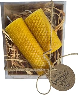 Beeswax Candles 100% Pure Bee Wax for Home Decoration, Natural Honeycomb, Handmade Beeswax Candle, Natural Pillar of Wax for Birthday and Home Gifts - Set of 2
