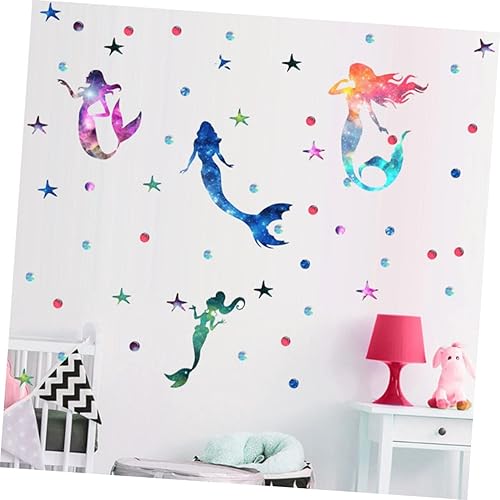 Miniatura 6 de Hohopeti 2 Sheets Mermaid Wall Sticker Dot Wall Mural Underwater Ocean Wall Sticker Ocean Theme Sticker Wall Decals Mermaid Door Stickers Children's