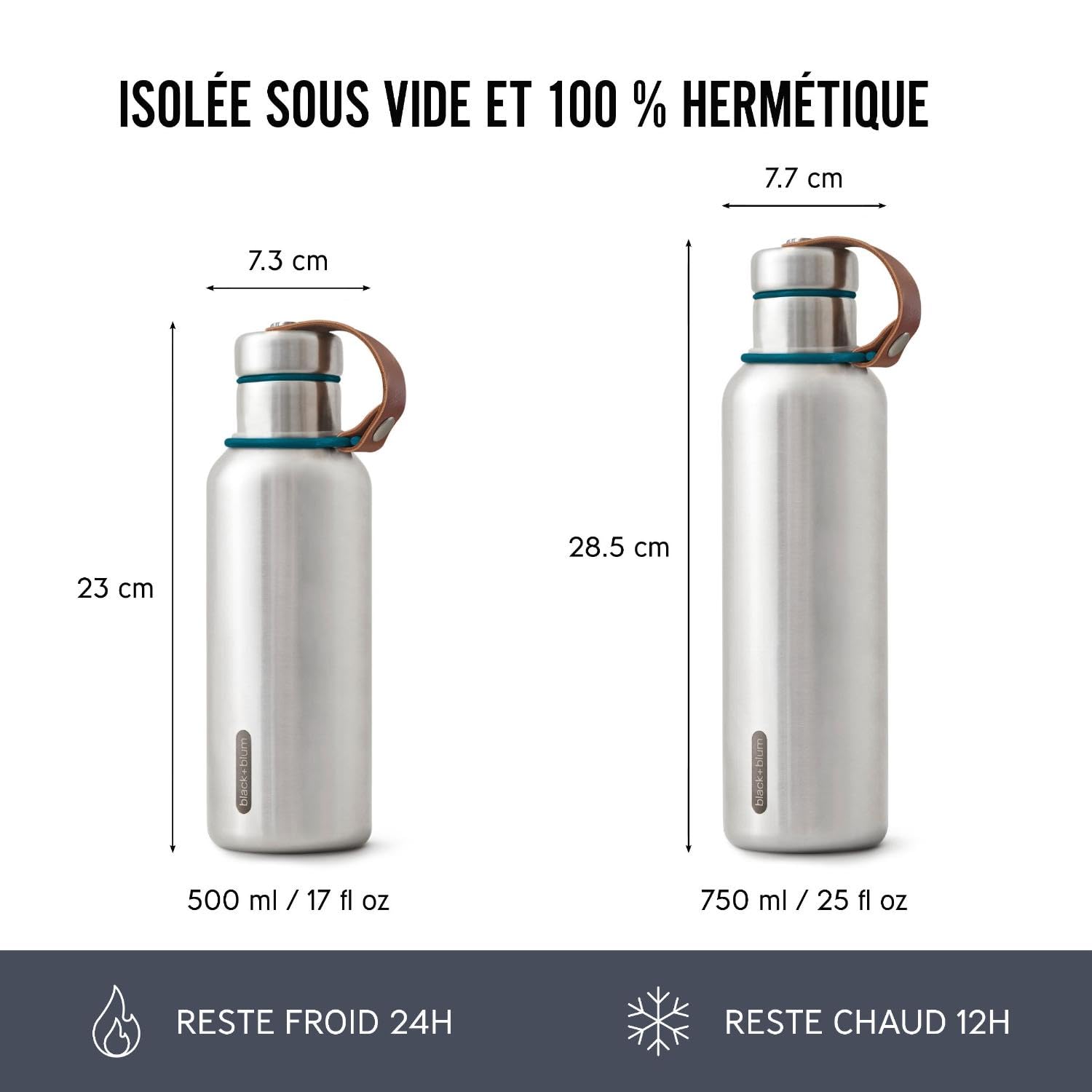 BLACK + BLUM Gourde Isotherme Inox | Étanche | 750 ml | Océan | 24 h Froid & 12 h Chaud, Isolation Sous Vide, Large Goulot, Boucle de Transport, Sans BPA, Voyage, Travail, Sport & Quotidien