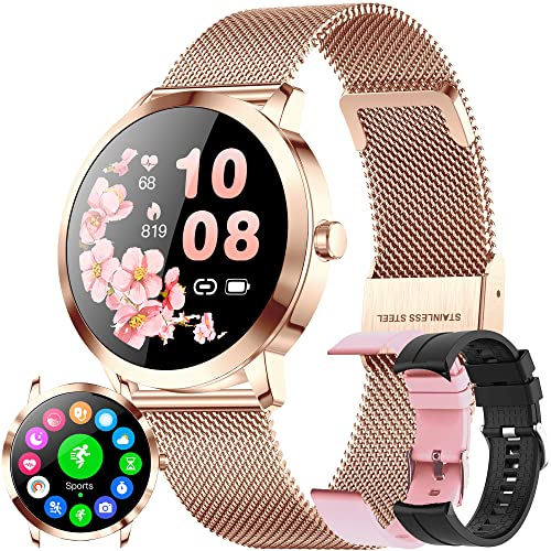 Reloj Inteligente Mujer, 1.09" Smartwatch IP68 Pulsera Actividad 22 Modos Deporte con SpO2 Pulsómetro Monitor de Sueño Monitores Actividad Cronómetros Calorías Podómetro para Android iOS (Oro) Cover