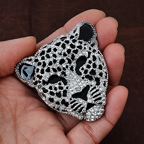 Image of Vintage Black Enamel Spotted Leopard Head Rhinestone CZ Animal Brooch Pin Lapel Pin Badge