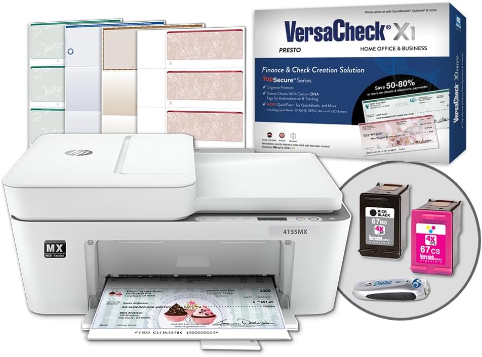 VersaCheck HP DeskJet 4155 MXE MICR All-in-One Printer Presto Printing Software Bundle