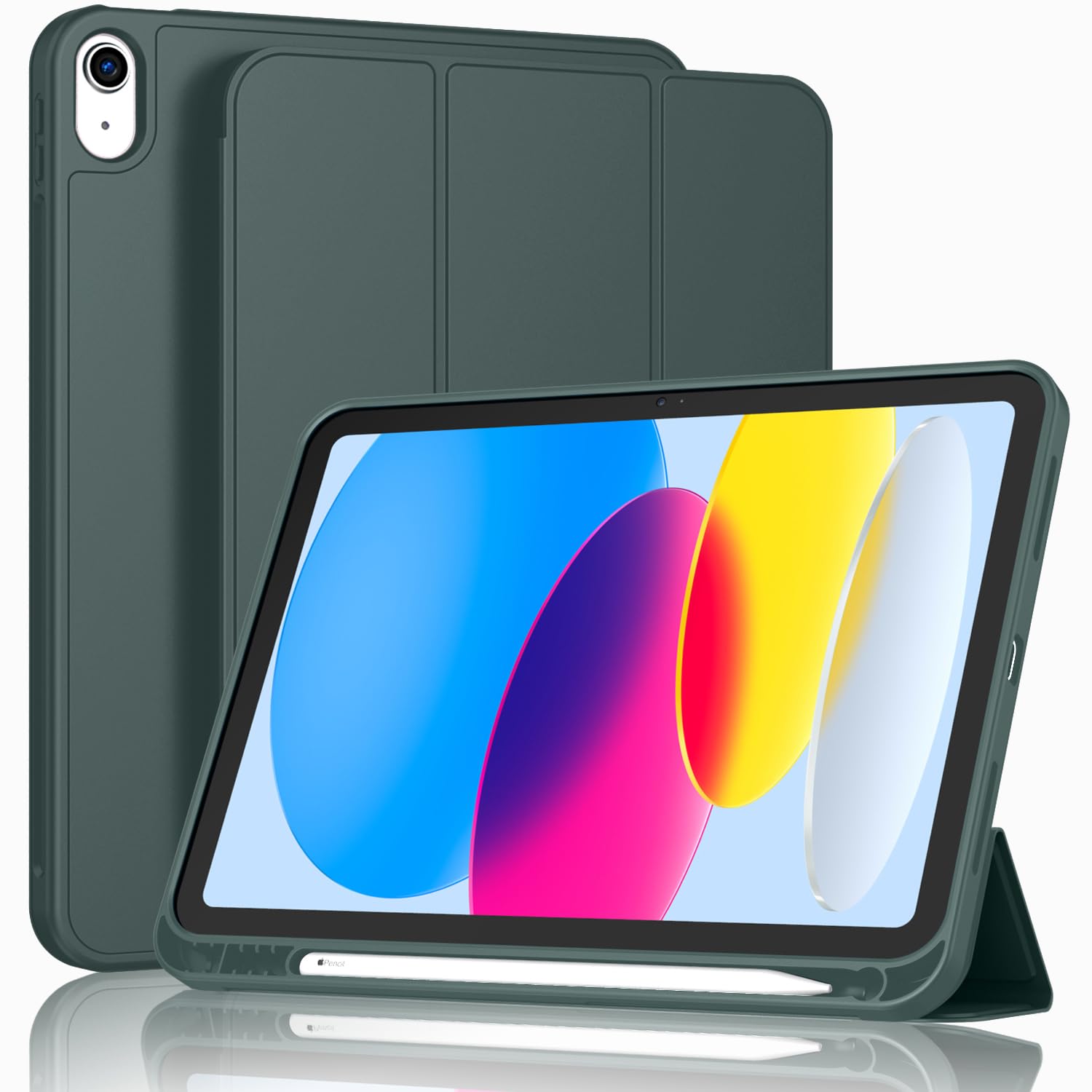 ToaPoia Case for iPad (A16) 11 Inch 2025/iPad 10th Generation 10.9 Inch 2022, Slim Trifold Stand Protective Cover with Pencil Holder and Soft TPU Back,Support Auto Sleep/Wake (Midnight Green)