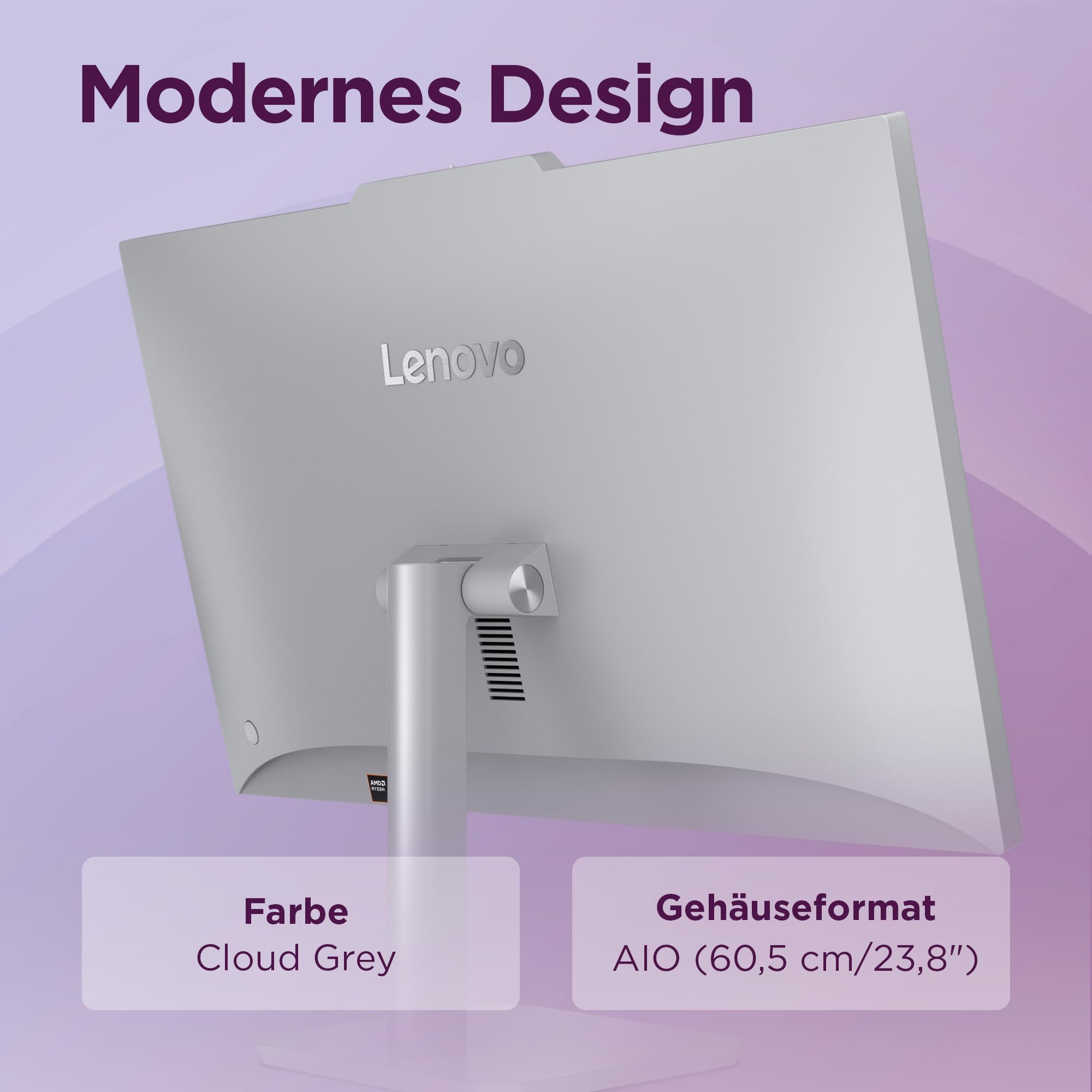 Lenovo AIO A105a All-In-One PC | 23.8" Full HD Display | AMD Ryzen 5 40 | 16GB RAM | 512GB SSD | AMD Radeon 610M Grafik | Windows 11 | Inkl. Maus und Tastatur | Grau | 3 Monate Premium Care