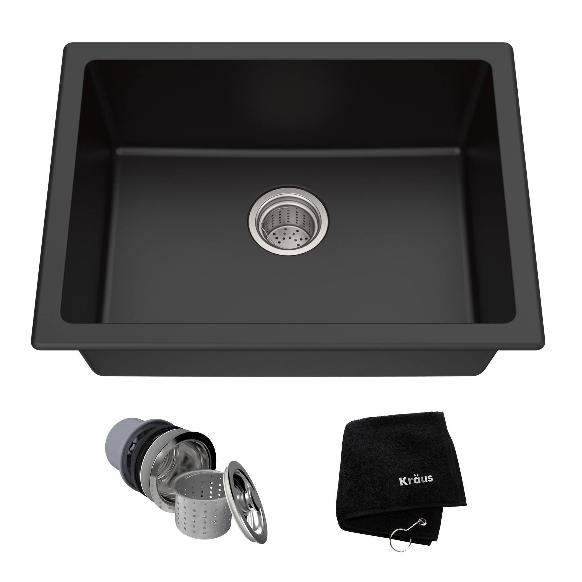 KGD-410B 24 2/5 inch Dual Mount Single Bowl Black Onyx Granite Kitchen Sink