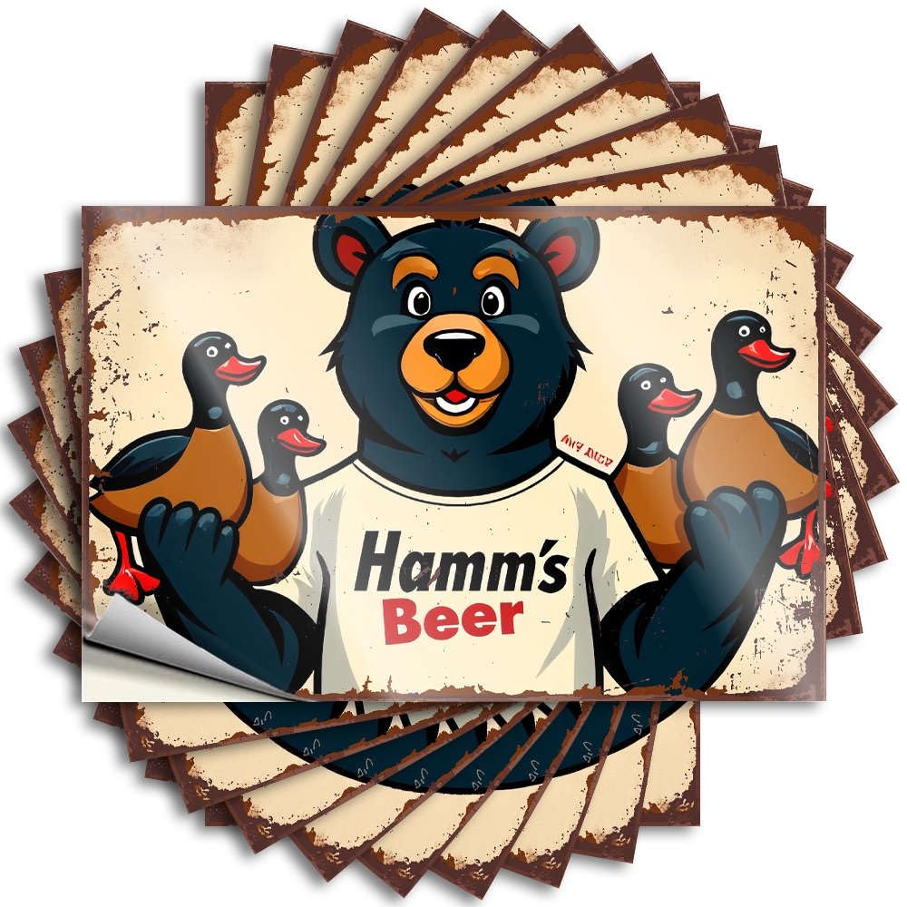 Saying Outdoor Patio Decor Custom Stickers, Wall Waterproof Hamm's Beer - The Bear with Ducks for Hydro Flask | Coffee Vinyl Decals for Items Holiday Gift(8X12CM)