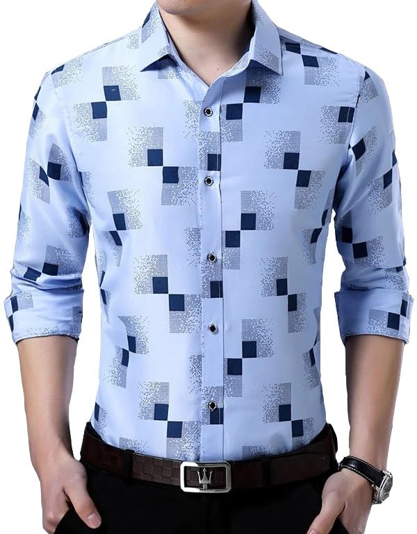 IndoPrimoMen's Cotton Casual Regular Fit Checks Shirt for Men Full Sleeves
