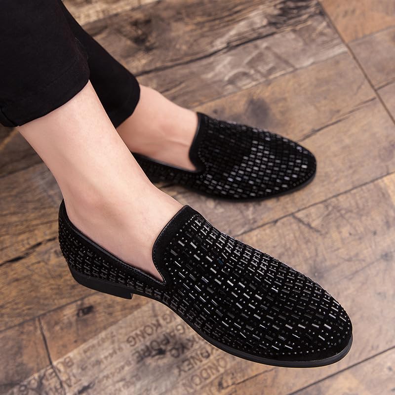 Men's Sequins Pointed Toe Lightweight Flat Loafers Casual Breathable Comfortable Non-Slip Slip-On Smoking Shoes for Driving Walking Daily4