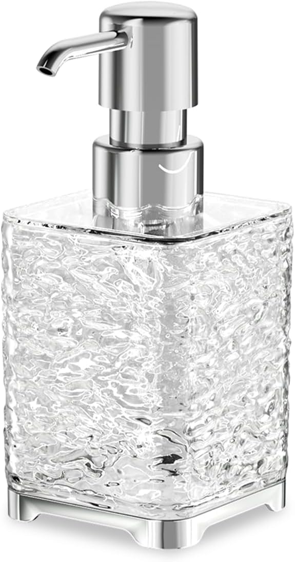 Foaming Soap Dispenser, Foam Hand Soap Dispenser Antirust for Bathroom & Kitchen Countertop, Refillable 10 Oz Water Ripple Modern Soap Foam Dispenser-Square, Translucent