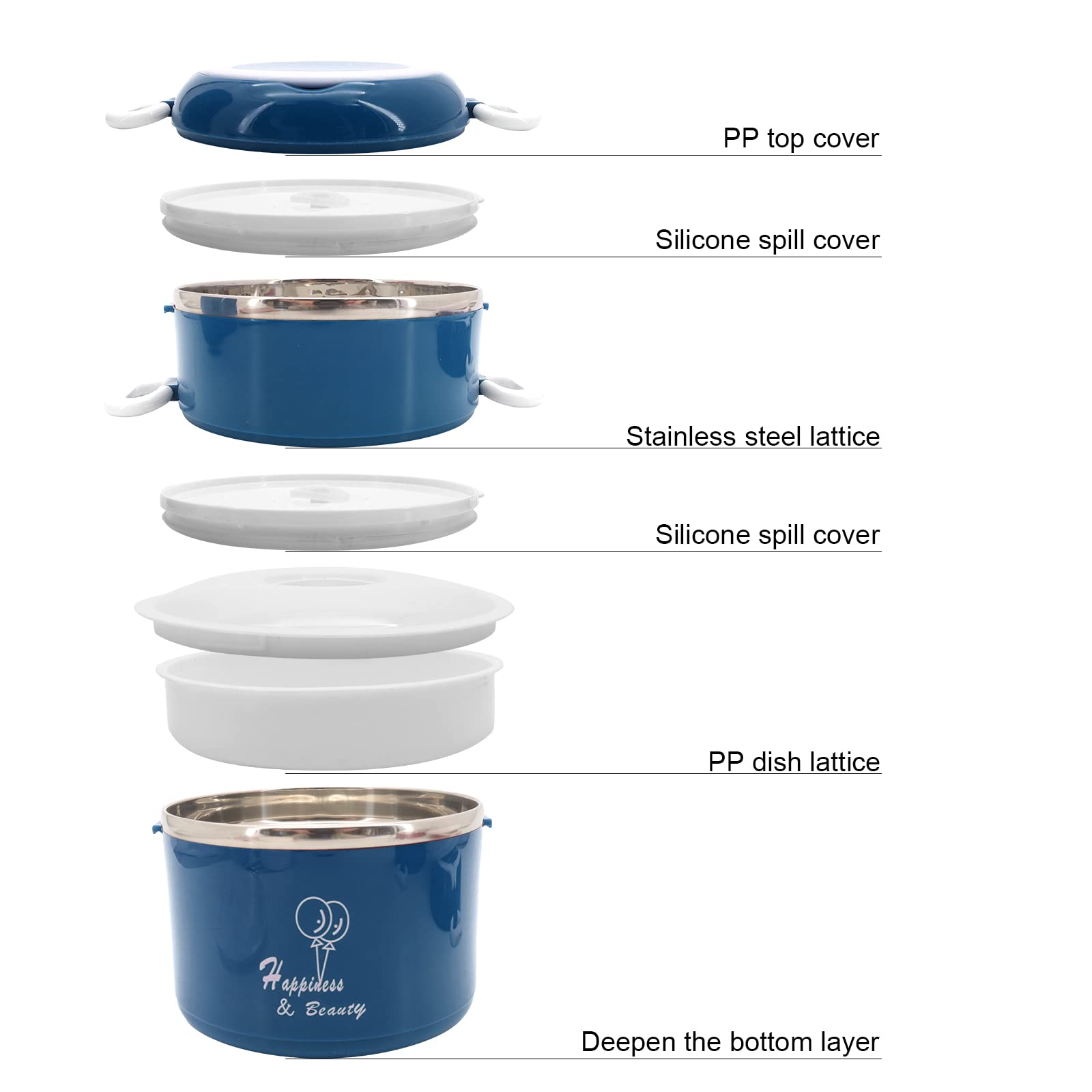 Bento Pudełko na lunch, 2-poziomowe, pojemniki 1700 ml, dla dorosłych i dzieci, przenośne pudełko na lunch z izolowaną torbą, niebieskie
