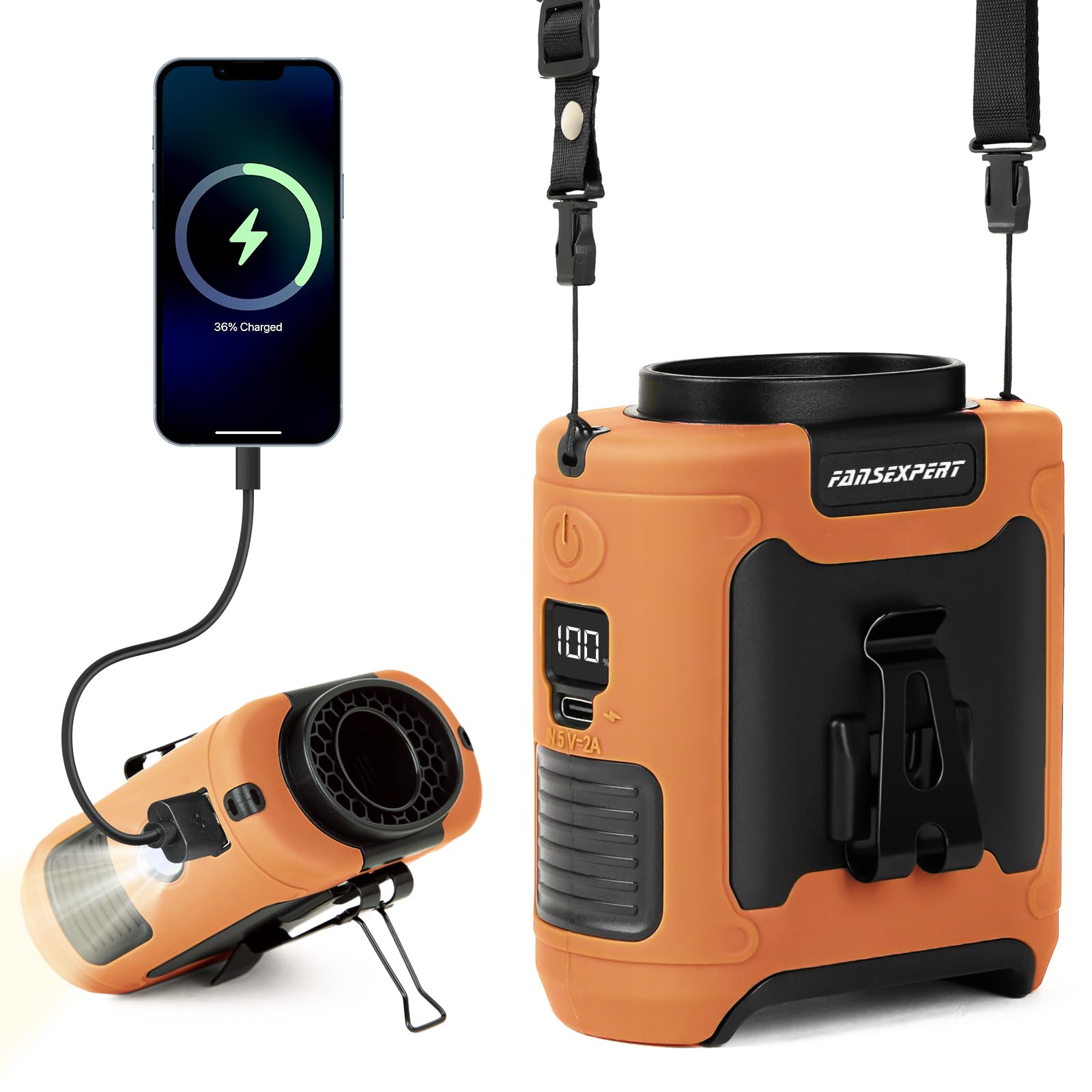 Portable Waist Fan Clip On, 5-Speed 11000RPM Personal Cooling Fans,10000mAh Rechargeable, Up To