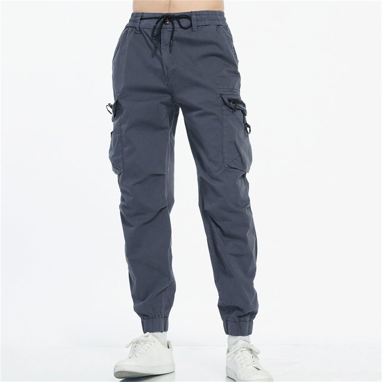 Generisch Pantalones cargo para hombres: pantalones de trabajo con muchos bolsillos, pantalones de correr con puños, pantalones de chándal ligeros, pantalones deportivos transpirables, pantalones