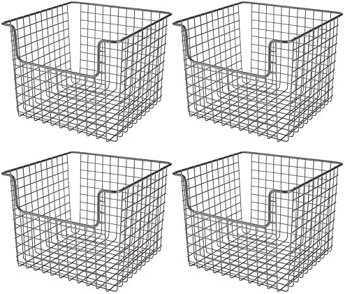 mDesign Set of 4 All-Purpose Basket  Flexible Storage Basket  Metal Wire Basket with Open Front for Storing Food and Accessories  Bronze