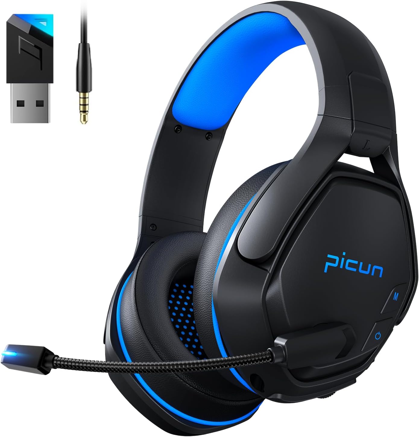 Picun PG-01 Wireless Gaming Headset for PC, PS5, PS4, MacBook, 2.4Ghz Bluetooth Gaming Headphones with Microphone for Laptop, Computer, 3D Surround Sound - Dynamic EQ Driver - Soft Memory Earmuffs