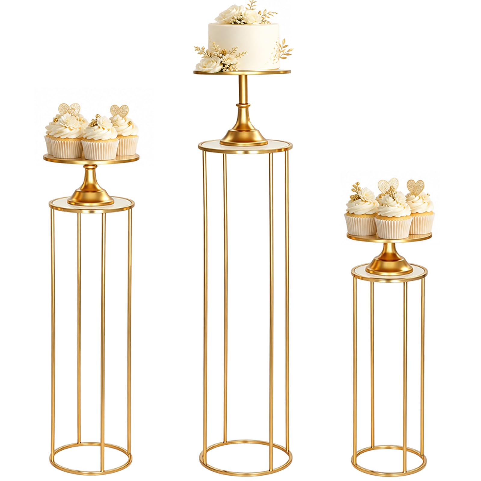 Supports cylindriques et présentoirs dorés Domensi pour réussir la décoration de votre fête