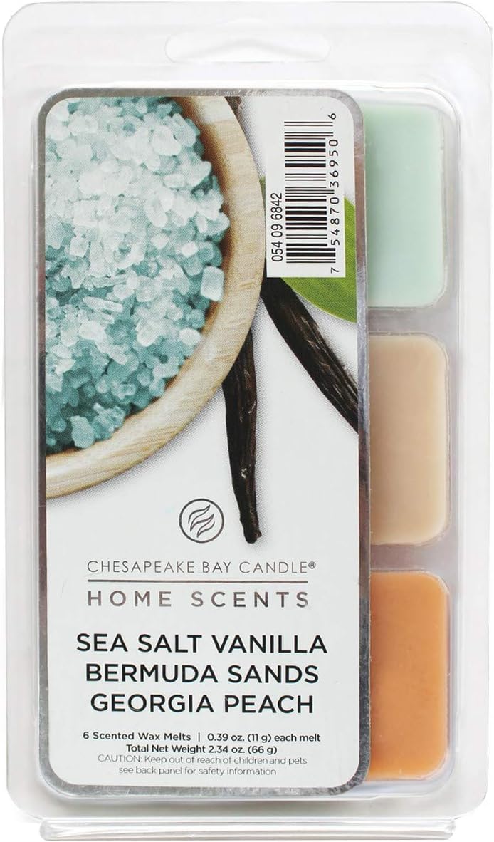 Chesapeake Bay Candle Wax Melts Sea Salt Vanilla/Bermuda Sands/Georgia Peach 2.34oz, Pack of 1